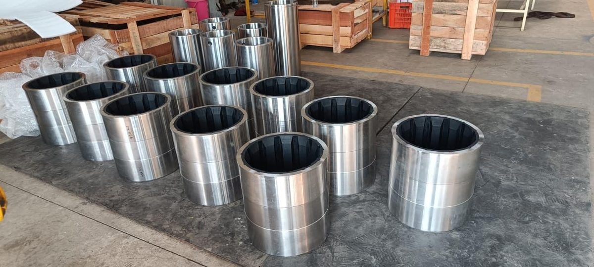 Line-up of blue pump impellers