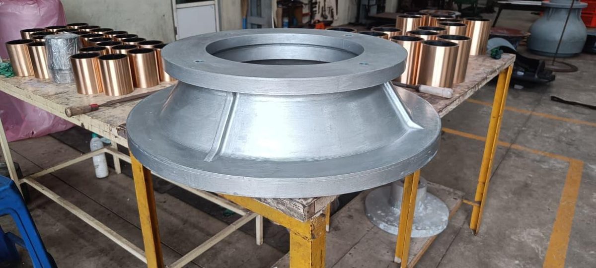 Rows of bronze pump sleeves with a bowl casting