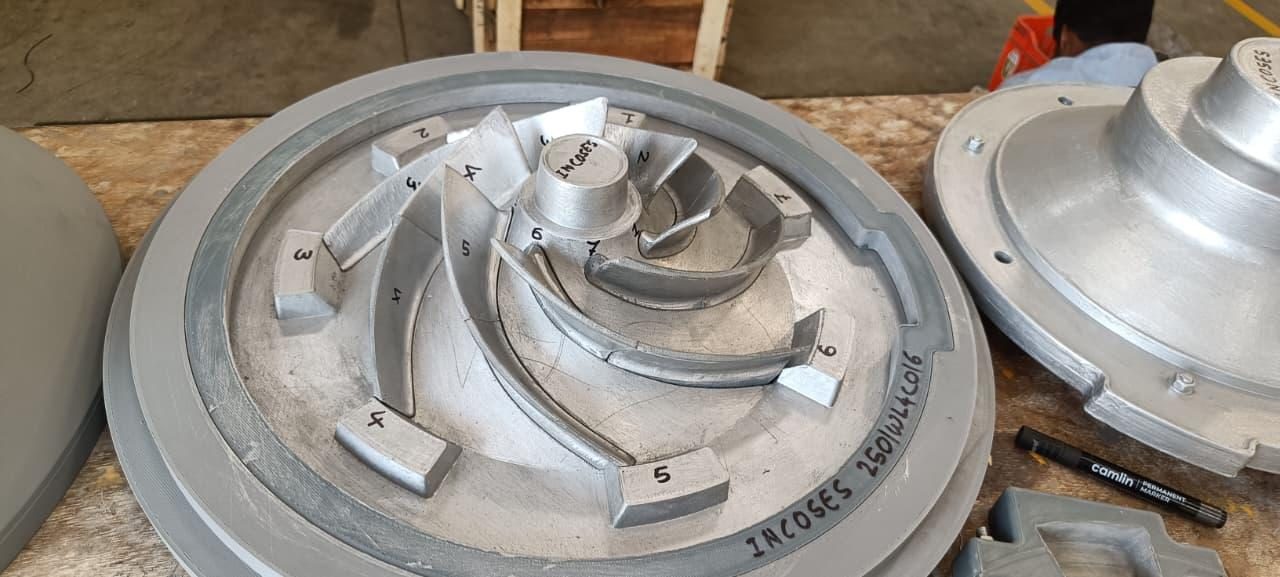 Incoses-branded 3D printed impeller pattern with numbered vanes